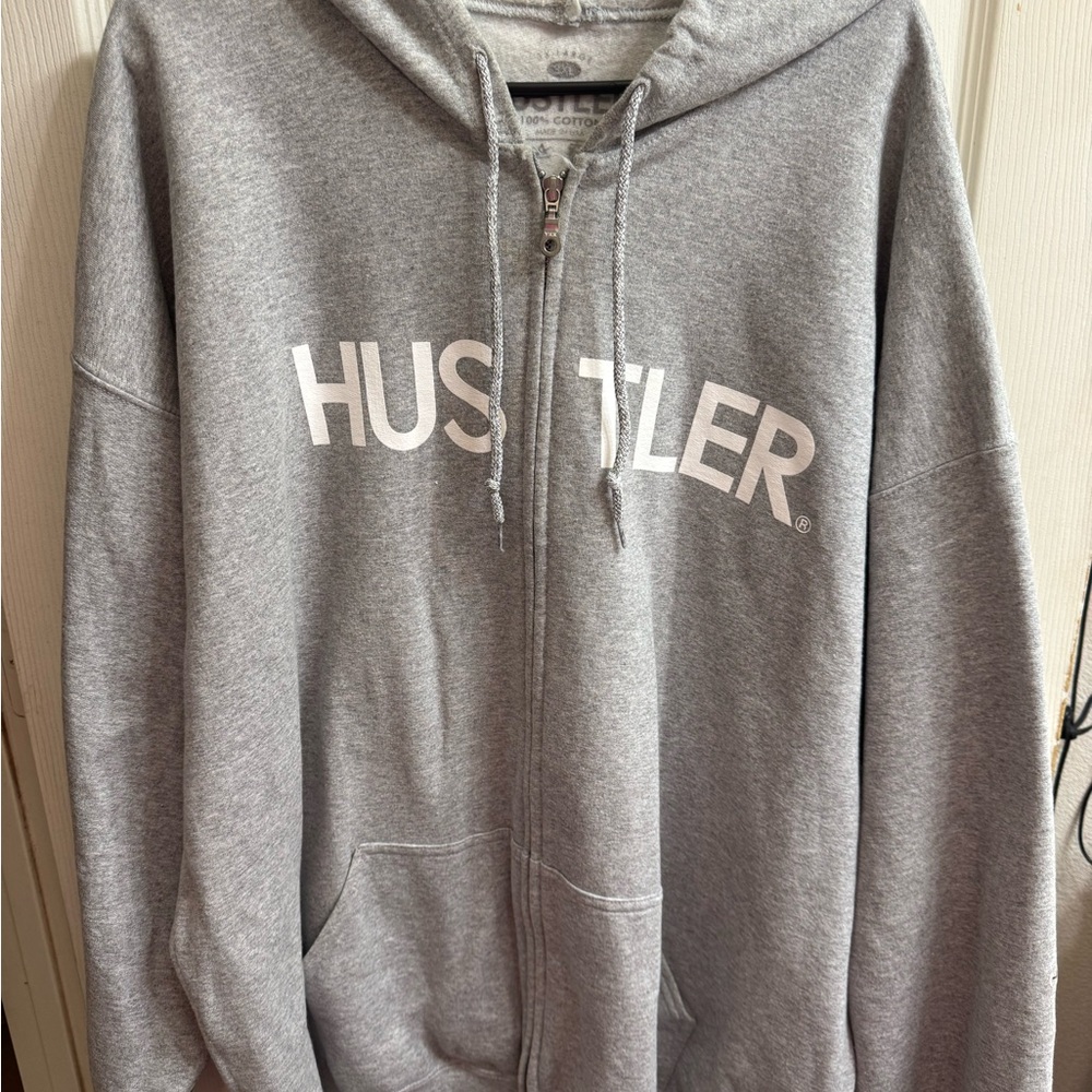 Hustler Hollywood Gray Zip-Up Hoodie with White Logo